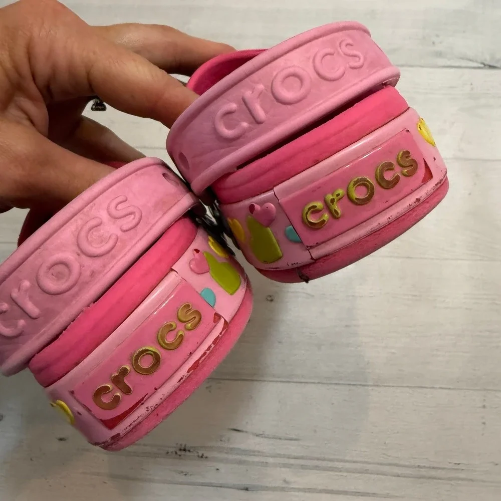 Crocs girls‎ pink butteryfly light up shoes clogs slip on little kids size 8
